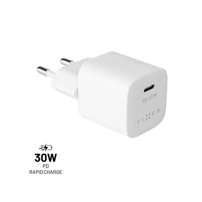 Síťová nabíječka FIXED Mini s USB-C výstupem a podporou PD, 30W, bílá