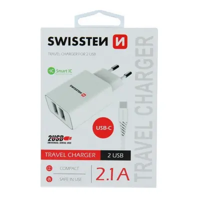 Nabíječka Swissten USB-C (Type-C) Dual Smart IC 2.1A bílá 46696