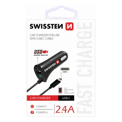 Nabíječka do auta Swissten USB-C (Type C) 2.4A černá 22200