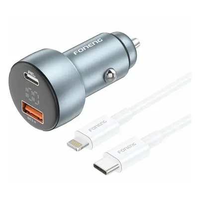 Rychlonabíječka do auta Foneng C18 - USB + Type C - 3A s kabelem Type C na Lightning 30W šedá