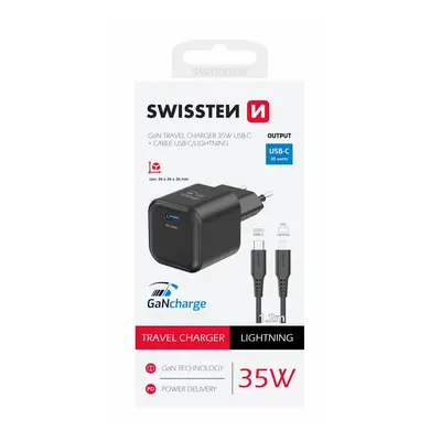 Rychlonabíječka Swissten vč. datového kabelu Lightning 1.2m 35W černá