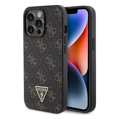 Guess PU Leather 4G Triangle Metal Logo Zadní Kryt pro iPhone 13 Pro Black