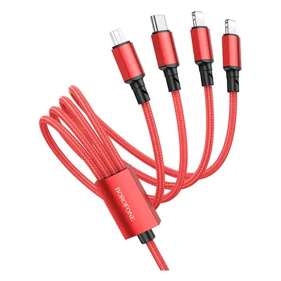 Borofone kabel BX72 4 v 1 - USB na Type C, Micro USB, 2xLightning - 2A 1 metr červený