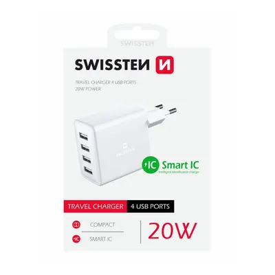 Swissten síťový adaptér 4x usb 4a 20w bílý