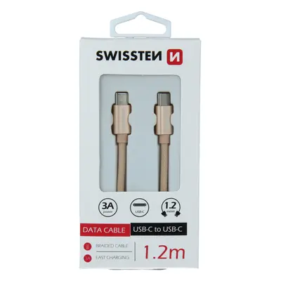 Datový kabel swissten textile usb-c / usb-c 1,2 m zlatý