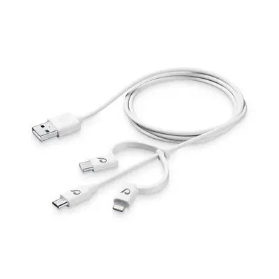 USB kabel CellularLine se třemi adaptéry Lightning + Micro USB + USB-C, bílý