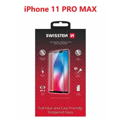 Sklo swissten full glue, color frame, case friendly apple iphone 11 pro max černé