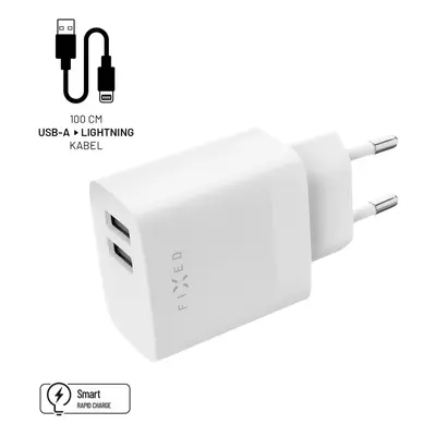 Set síťové nabíječky FIXED s 2xUSB výstupem a USB/Lightning kabelu, 1 metr, MFI, 17W Smart Rapid