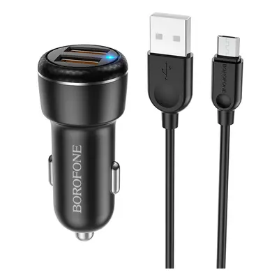 Rychlonabíječka do auta Borofone BZ17 vč. microUSB datového kabelu Dual 18W černá