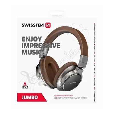 Bluetooth stereo sluchátka swissten jumbo stříbrná/hnědá