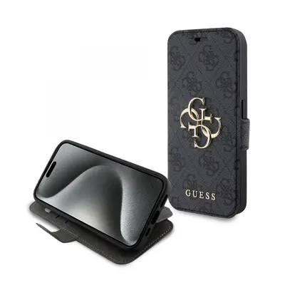 Guess PU 4G Metal Logo Book Pouzdro pro iPhone 15 Pro Grey