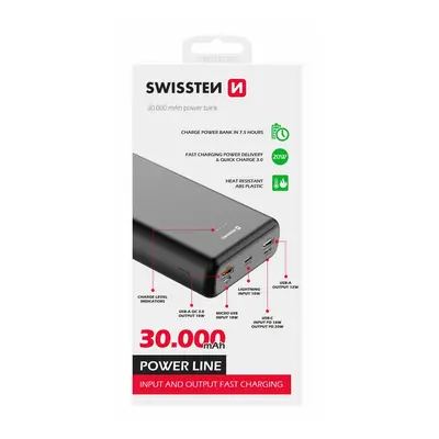 Swissten Power Line 30000 mAh 20W Power Delivery černá 82929