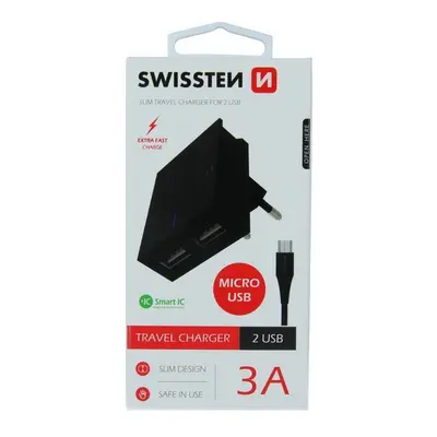 Nabíječka Swissten microUSB Dual Smart IC 3A černá 46703