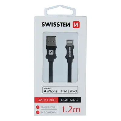 Datový kabel swissten textile usb / lightning mfi 1,2 m černý