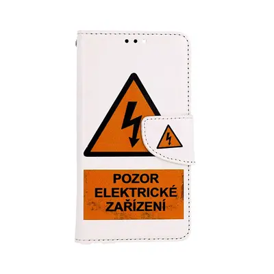 Pouzdro TopQ iPhone 13 knížkové Pozor elektrické zařízení 66352