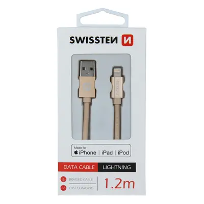 Datový kabel swissten textile usb / lightning mfi 1,2 m zlatý