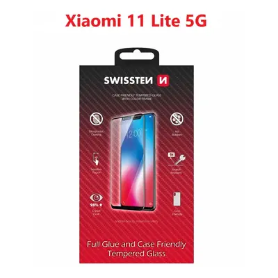 Sklo swissten full glue, color frame, case friendly xiaomi 11 lite 5g černé