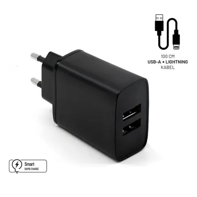 Set síťové nabíječky FIXED s 2xUSB výstupem a USB/Lightning kabelu, 1m, MFI certifikace, 15W Sma