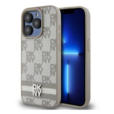 Zadní Kryt DKNY PU Leather Checkered Pattern and Stripe na iPhone 15 Pro Beige