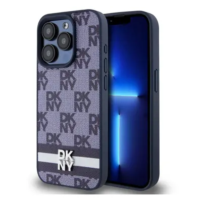 Zadní Kryt DKNY PU Leather Checkered Pattern and Stripe pro iPhone 15 Pro modrý