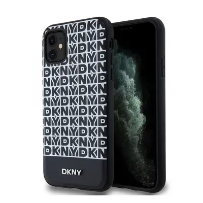 Zadní Kryt DKNY PU Leather Repeat Pattern Bottom Stripe MagSafe pro iPhone 11 černý