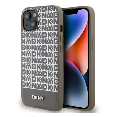 Zadní Kryt DKNY PU Leather Repeat Pattern Bottom Stripe pro iPhone 13 hnědý