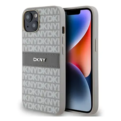 Zadní Kryt DKNY PU Leather Repeat Pattern Tonal Stripe na iPhone 14 Beige