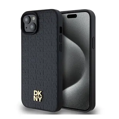 Zadní Kryt DKNY PU Leather Repeat Pattern Stack Logo Magsafe pro iPhone 13 černý