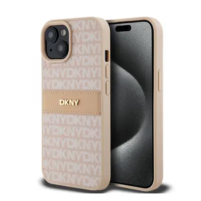 Zadní Kryt DKNY PU Leather Repeat Pattern Tonal Stripe na iPhone 15 Pink