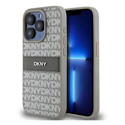 Zadní Kryt DKNY PU Leather Repeat Pattern Tonal Stripe na iPhone 15 Pro Beige