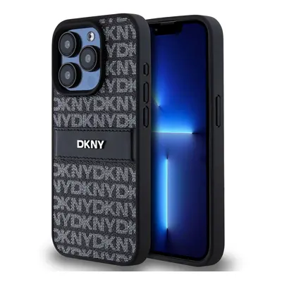 Zadní Kryt DKNY PU Leather Repeat Pattern Tonal Stripe pro iPhone 14 Pro Max černý