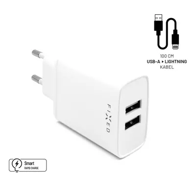 Set síťové nabíječky FIXED s 2xUSB výstupem a USB/Lightning kabelu, 1m, MFI certifikace, 15W Sma