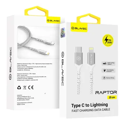 Datový kabel Blavec Raptor Braided - Type C to Lightning - PD 20W 2,4A 0,25m (CRA-CL24WS025) bíl