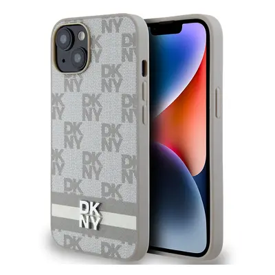 Zadní Kryt DKNY PU Leather Checkered Pattern and Stripe na iPhone 14 Beige