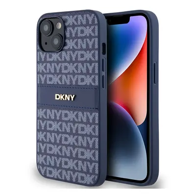 Zadní Kryt DKNY PU Leather Repeat Pattern Tonal Stripe pro iPhone 14 modrý