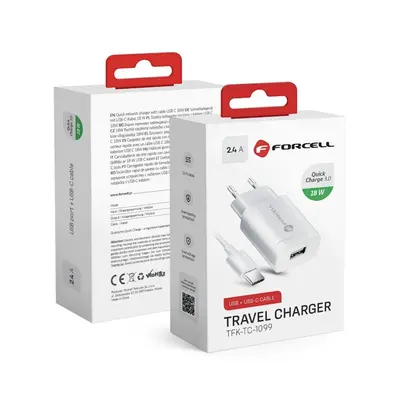 Rychlonabíječka Forcell 18W včetně datového kabelu USB-C 18W bílá 123986