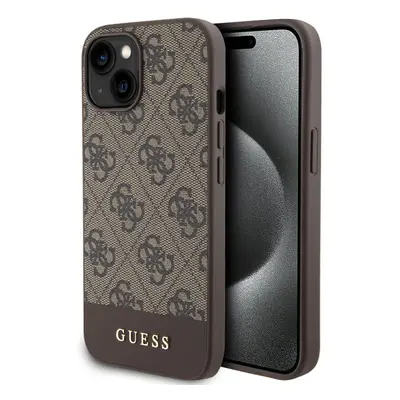 Guess PU 4G Stripe MagSafe Zadní Kryt pro iPhone 15 Brown