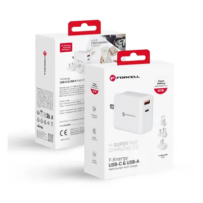 Adaptér Forcell F-Energy USB-C a USB-A s funkcí rychlonabíjení 45W bílý 125027