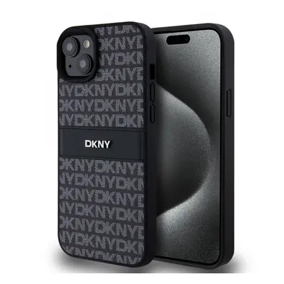 Zadní Kryt DKNY PU Leather Repeat Pattern Tonal Stripe pro iPhone 15 Plus černý