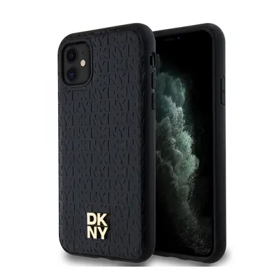 Zadní Kryt DKNY PU Leather Repeat Pattern Stack Logo Magsafe pro iPhone 11 černý