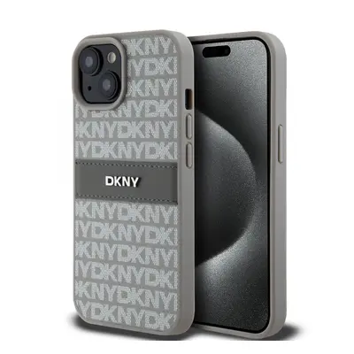 Zadní Kryt DKNY PU Leather Repeat Pattern Tonal Stripe na iPhone 15 Beige