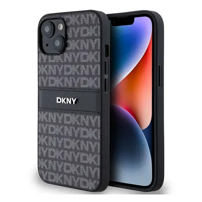 Zadní Kryt DKNY PU Leather Repeat Pattern Tonal Stripe pro iPhone 14 černý