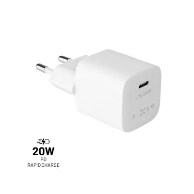 Síťová nabíječka FIXED Mini s USB-C výstupem a podporou PD, 20W, bílá