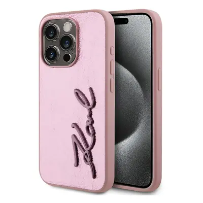 Karl Lagerfeld Wrinkled PU Signature Logo Zadní Kryt pro iPhone 15 Pro Max Pink