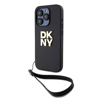 Zadní Kryt DKNY PU Leather Stack Logo Wrist Strap pro iPhone 15 Pro Black