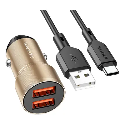 Nabíječka do auta Borofone BZ19 vč. datového kabelu USB-C 12W Dual zlatá