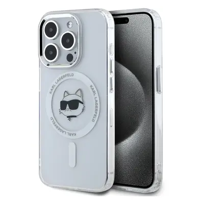 Karl Lagerfeld IML Choupette Head Metal Frame MagSafe Zadní Kryt pro iPhone 15 Pro Transparent