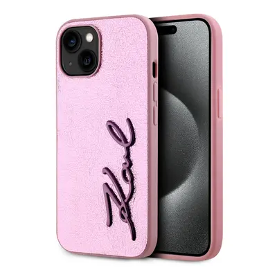 Karl Lagerfeld Wrinkled PU Signature Logo Zadní Kryt pro iPhone 15 Pink