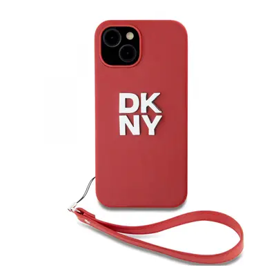 Zadní Kryt DKNY PU Leather Stack Logo Wrist Strap pro iPhone 14 Pink