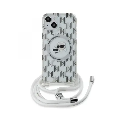 Karl Lagerfeld IML Monogram Crossbody K&CH Heads MagSafe Zadní Kryt pro iPhone 15 Transparent